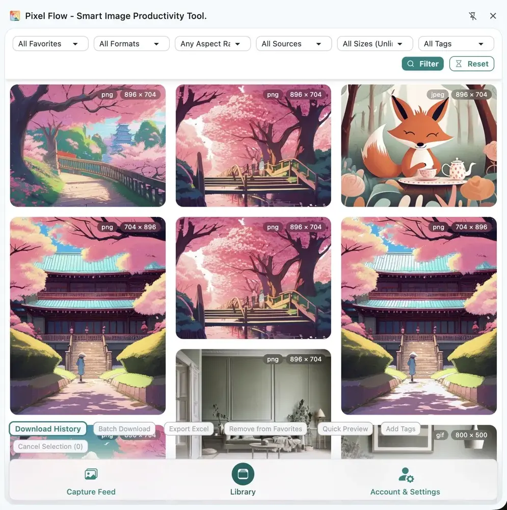 Pixel Flow library managing favorited candidate images