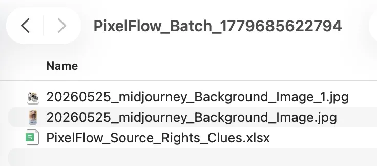 Browser download list showing a completed Pixel Flow batch download package